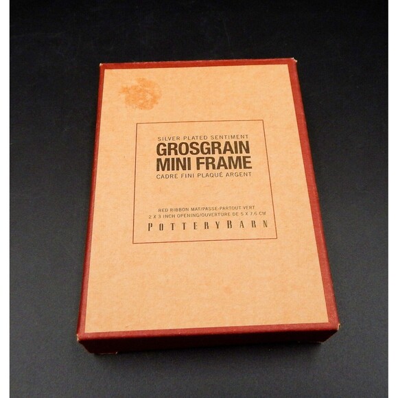 Pottery Barn Grosgrain Mini Picture Frame Silver Plated Sentiment Red Ribbon 2x3 - Picture 4 of 4